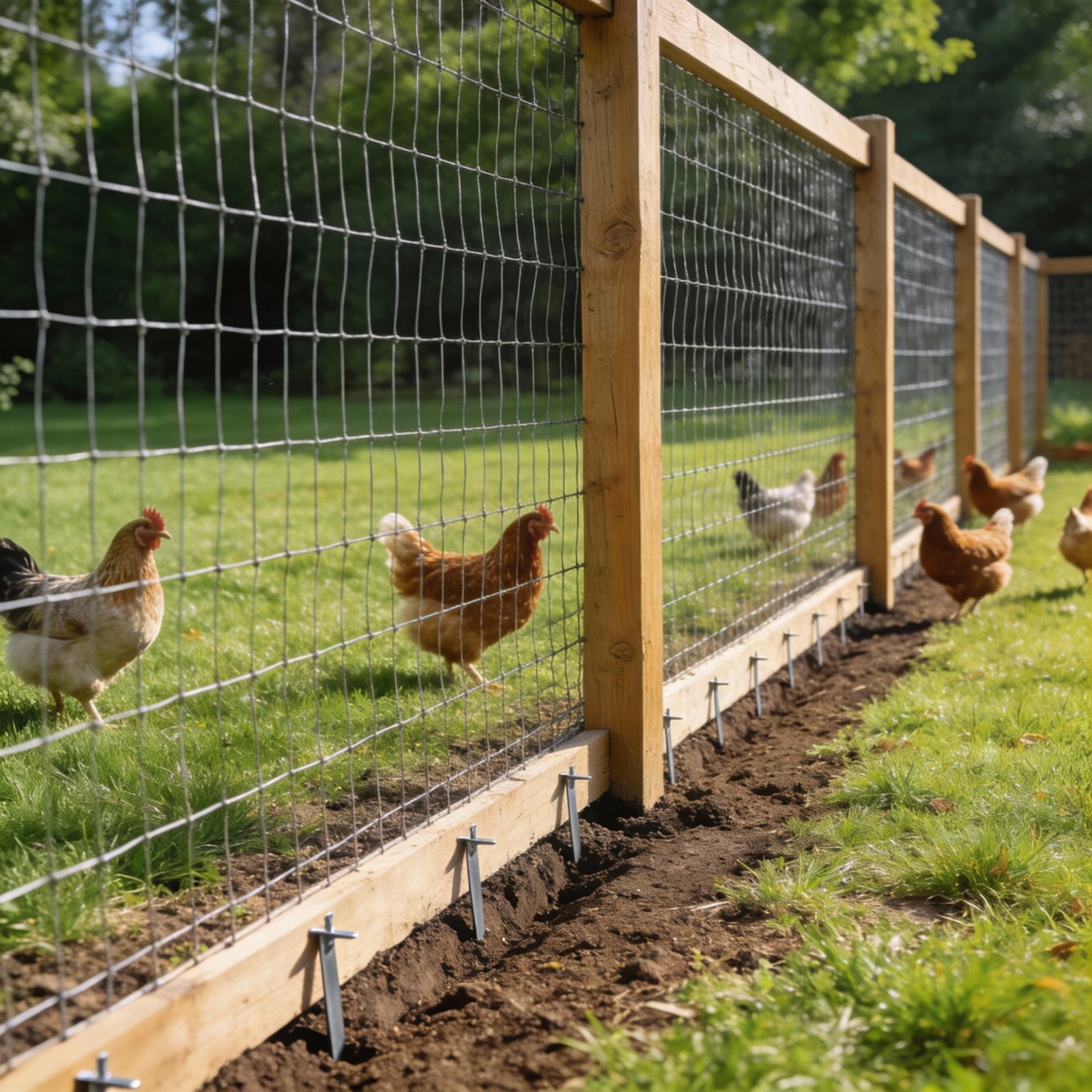 Backyard chicken run with welded wire fencing