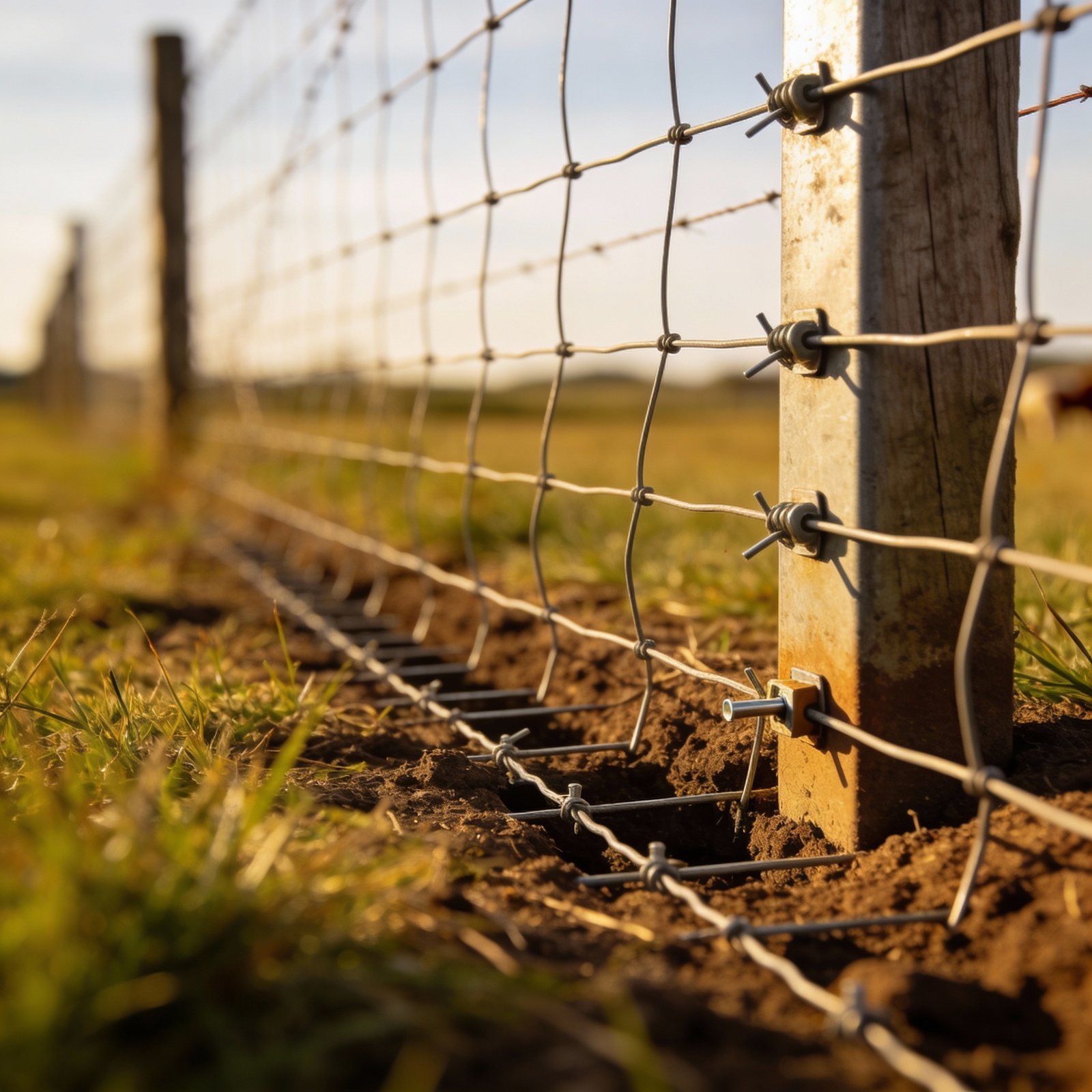 Ground-level fence detail showing proper containment for small livestock