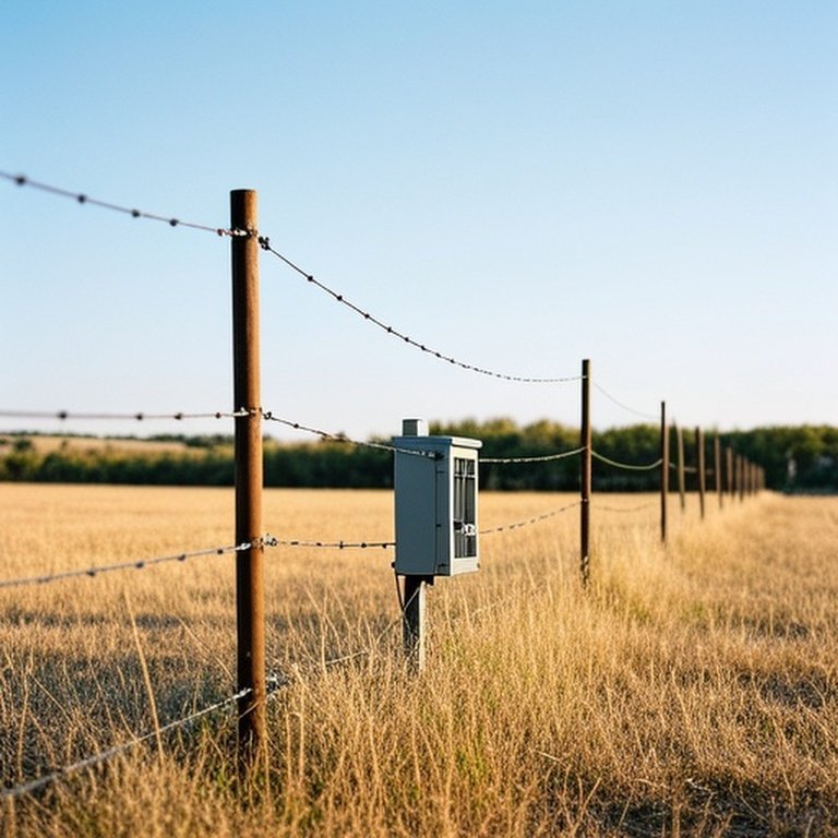 Well-maintained electric fence system in dry agricultural pasture