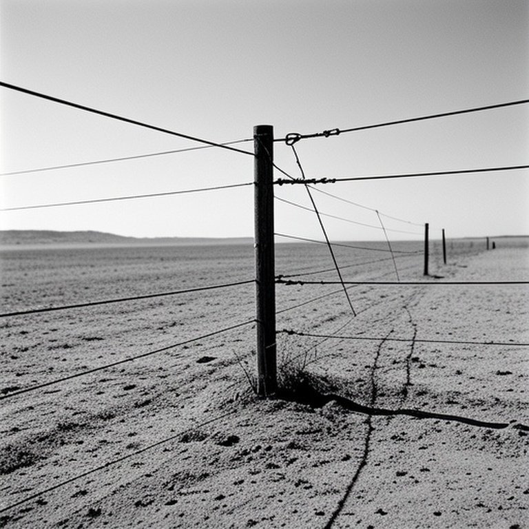 Agricultural fence corner post in open field showing structural degradation from wind exposure and shallow installation