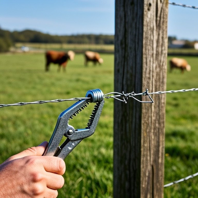 High-tensile fence wire repair with crimping tool