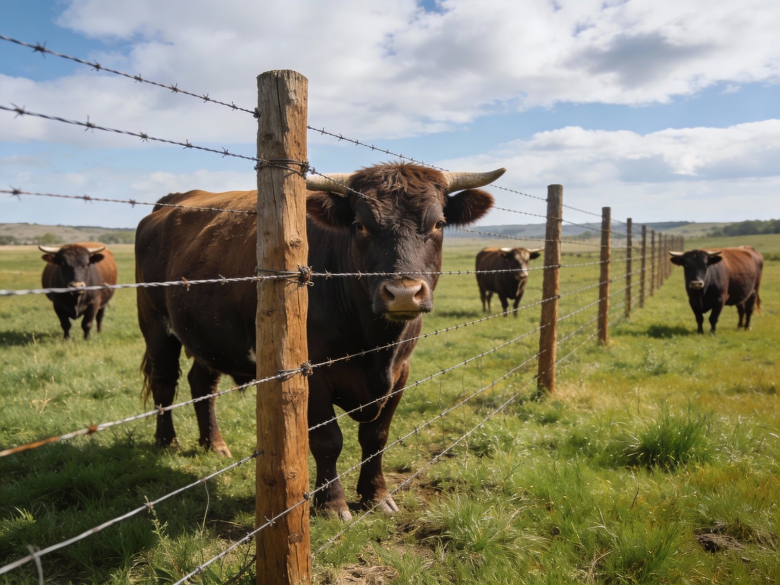 Pastoral scene with cattle and wire fence