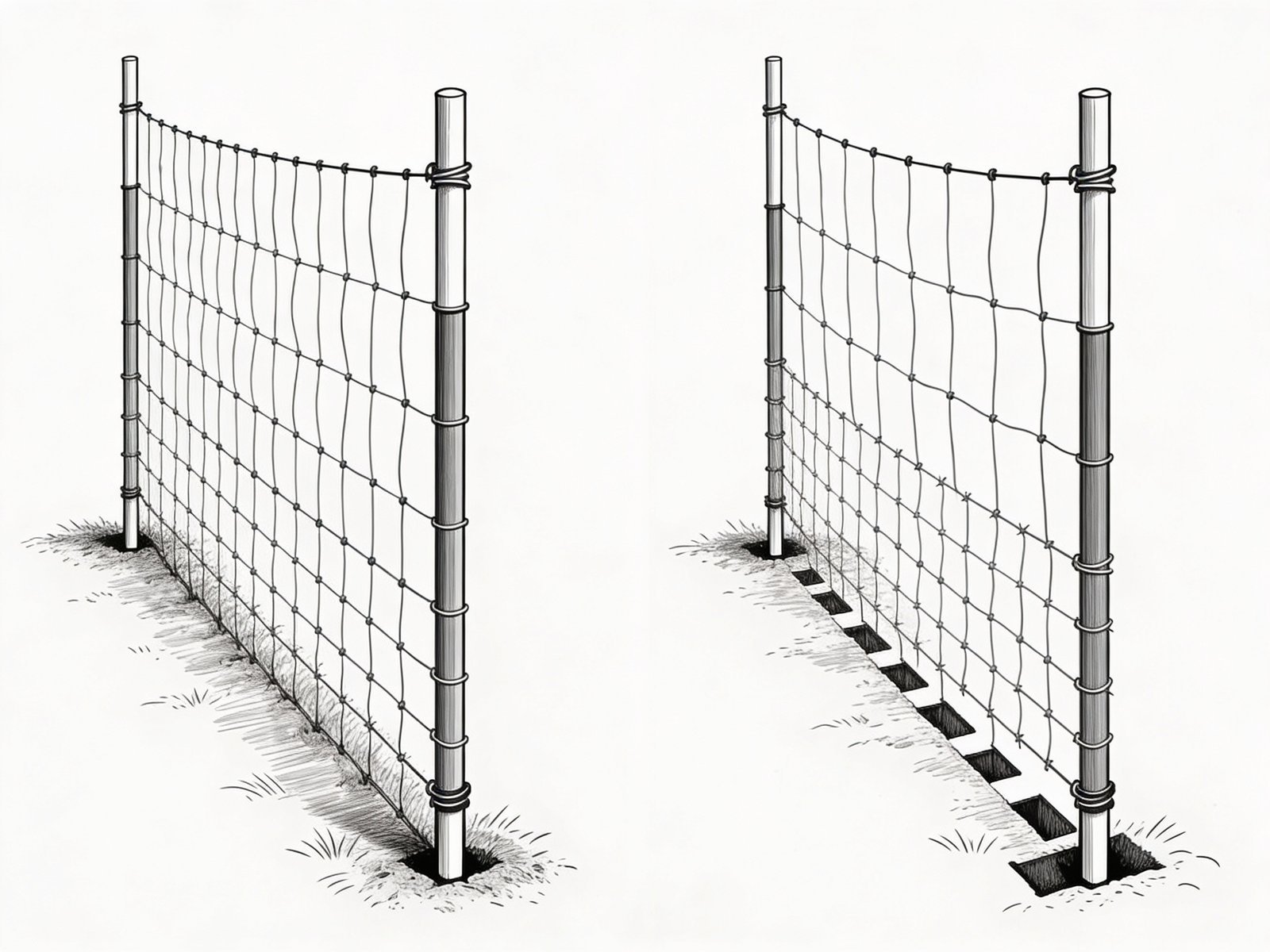 Portable fence setup showing ground contact