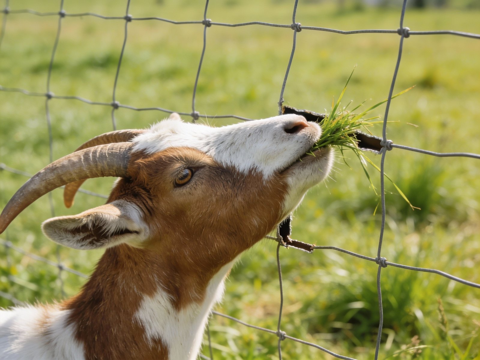 Goat reaching through fence