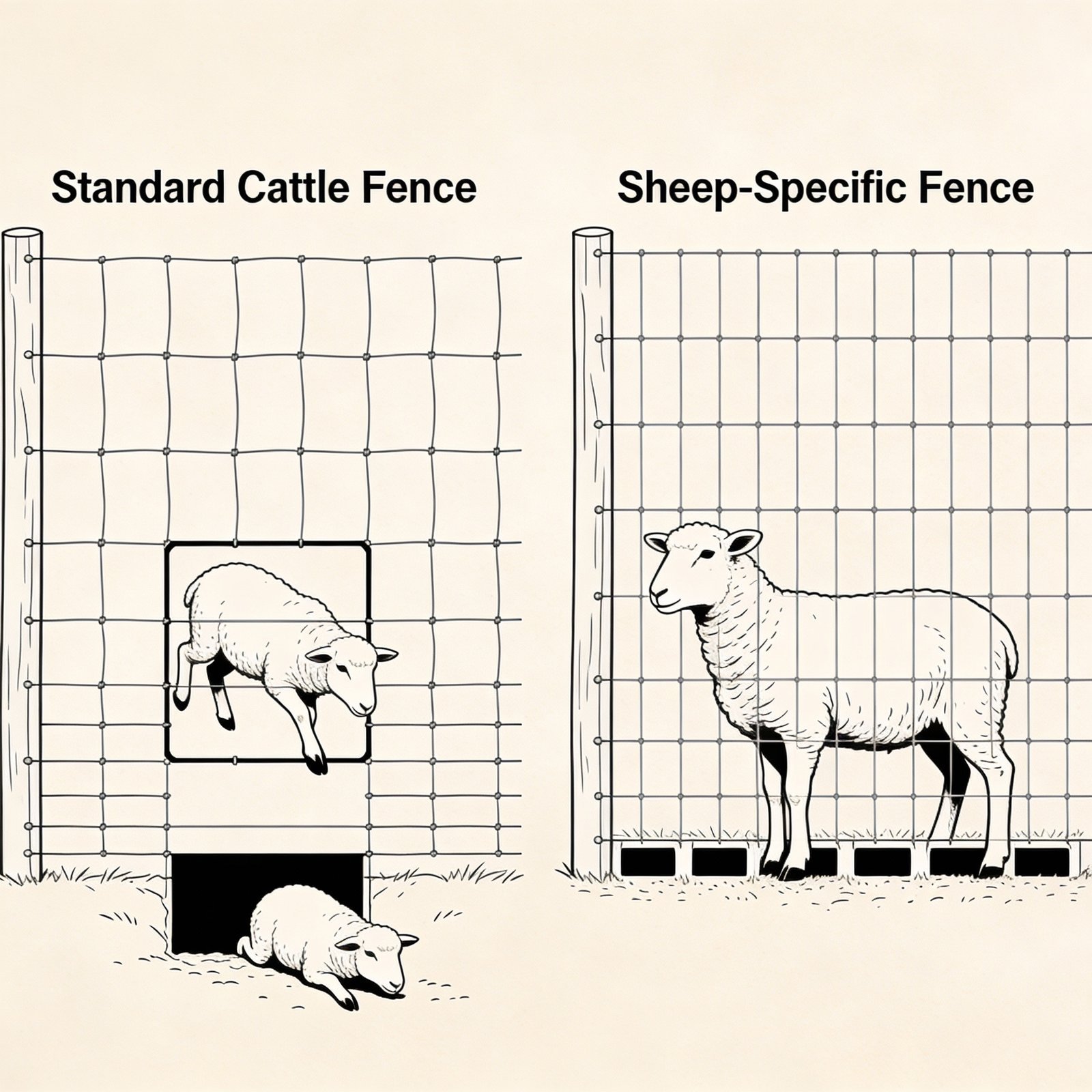 Comparison of standard livestock fence vs sheep fence wire spacing