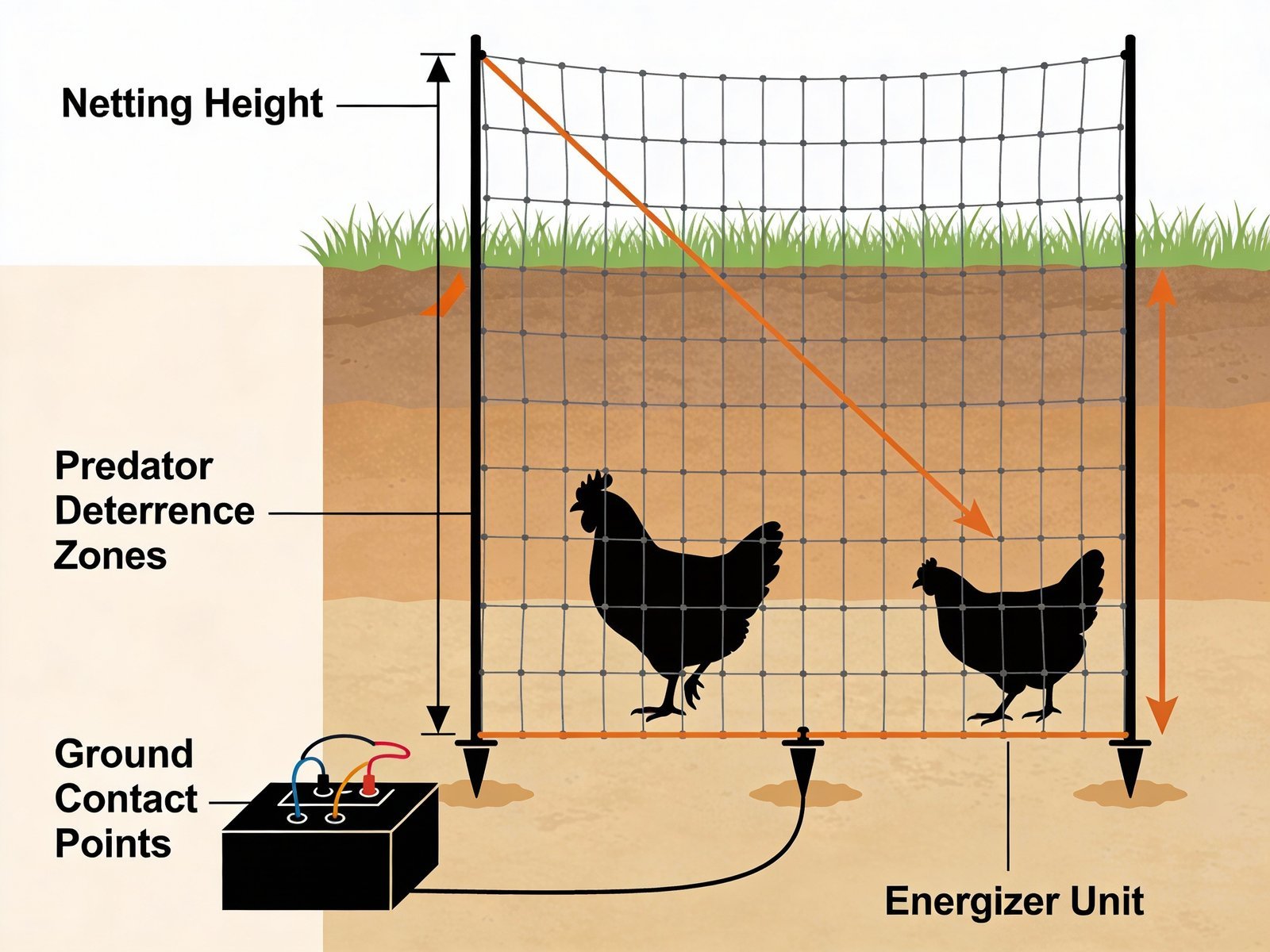 Electric poultry netting setup diagram