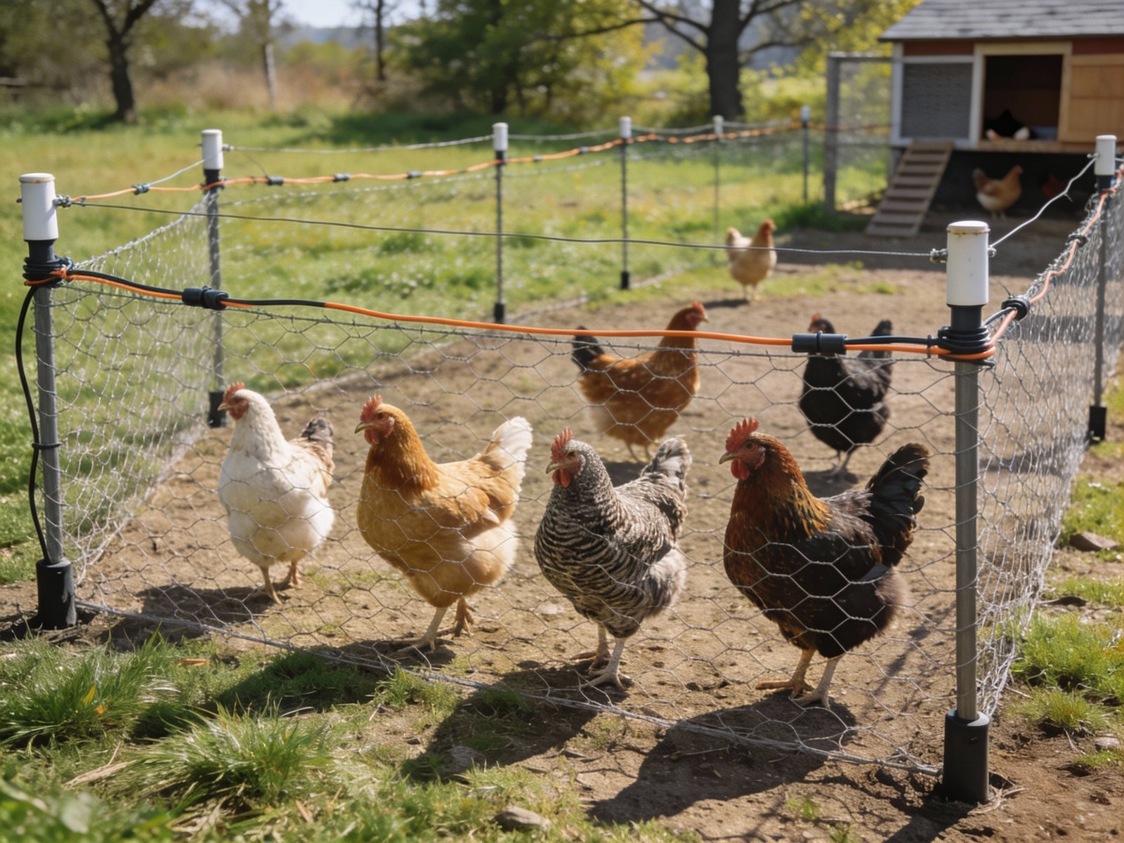 Backyard chickens with perimeter fencing