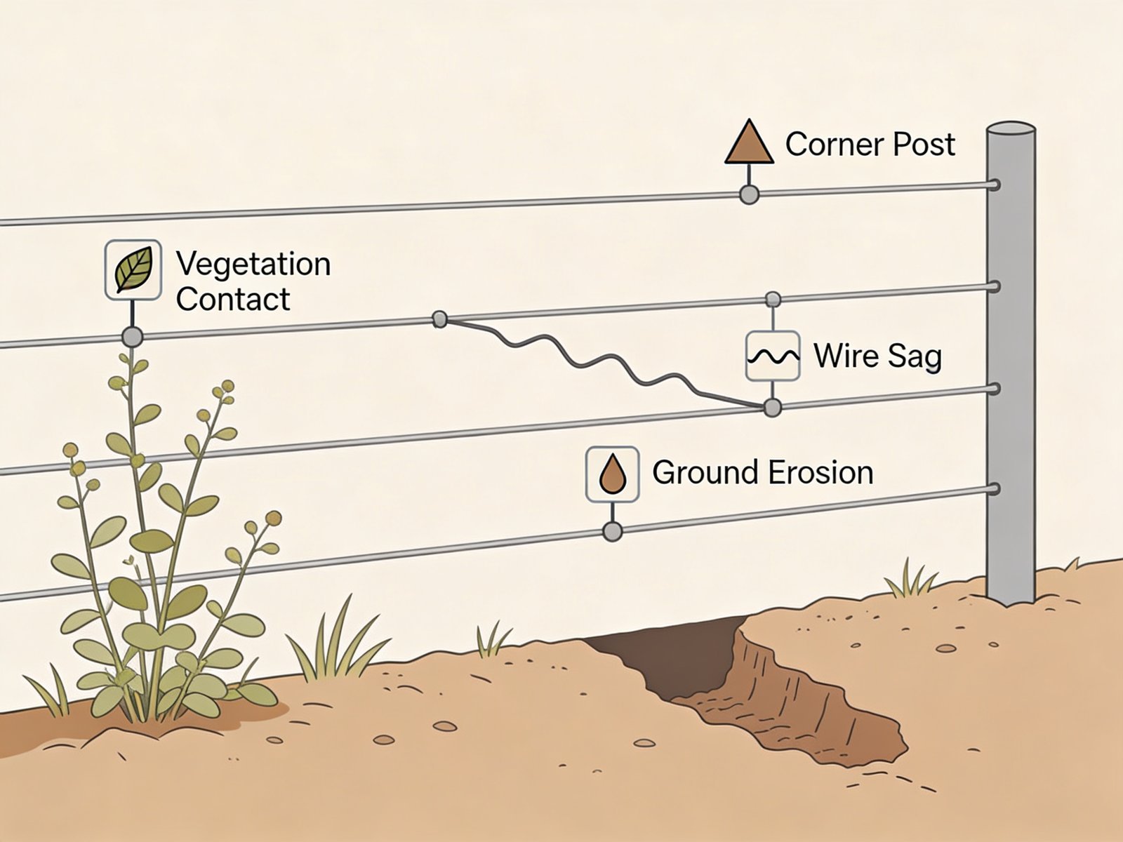 Wildlife fence maintenance inspection points