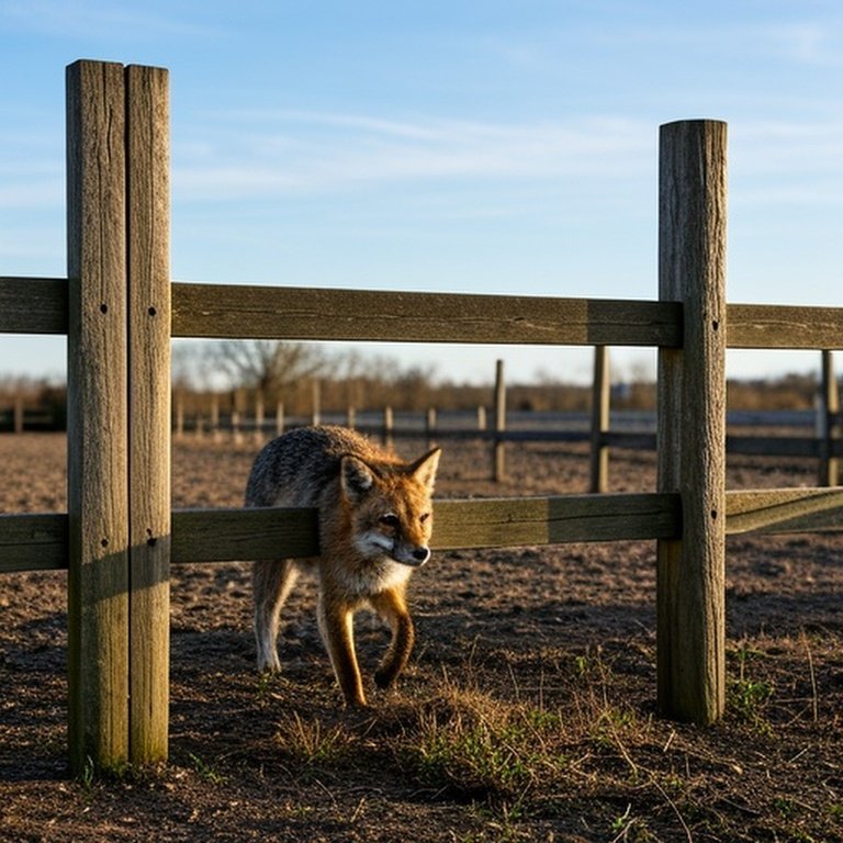 5-foot tall wooden fence with visible base gaps in rural farm landscape, highlighting vulnerability to ground predator breaches 5-foot tall wooden fence with visible base gaps in rural farm landscape, highlighting vulnerability to ground predator breaches
