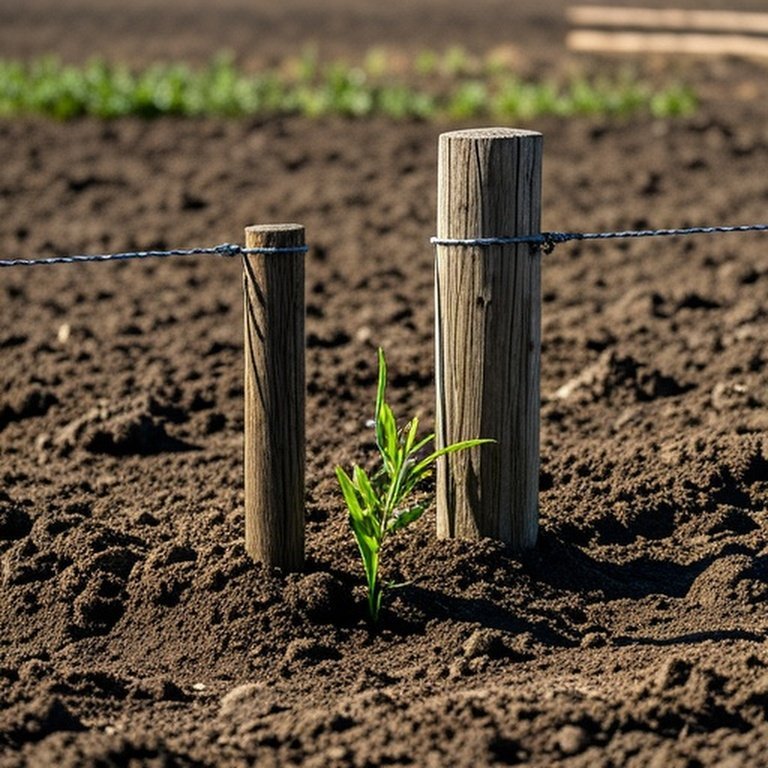 Rural agricultural fence line with adjacent wooden posts comparing stability in compacted clay vs. loose sandy soil