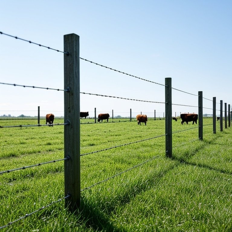 Realistic photograph of pastoral farm pasture with rotational grazing fencing system and cattle grazing under natural daylight
