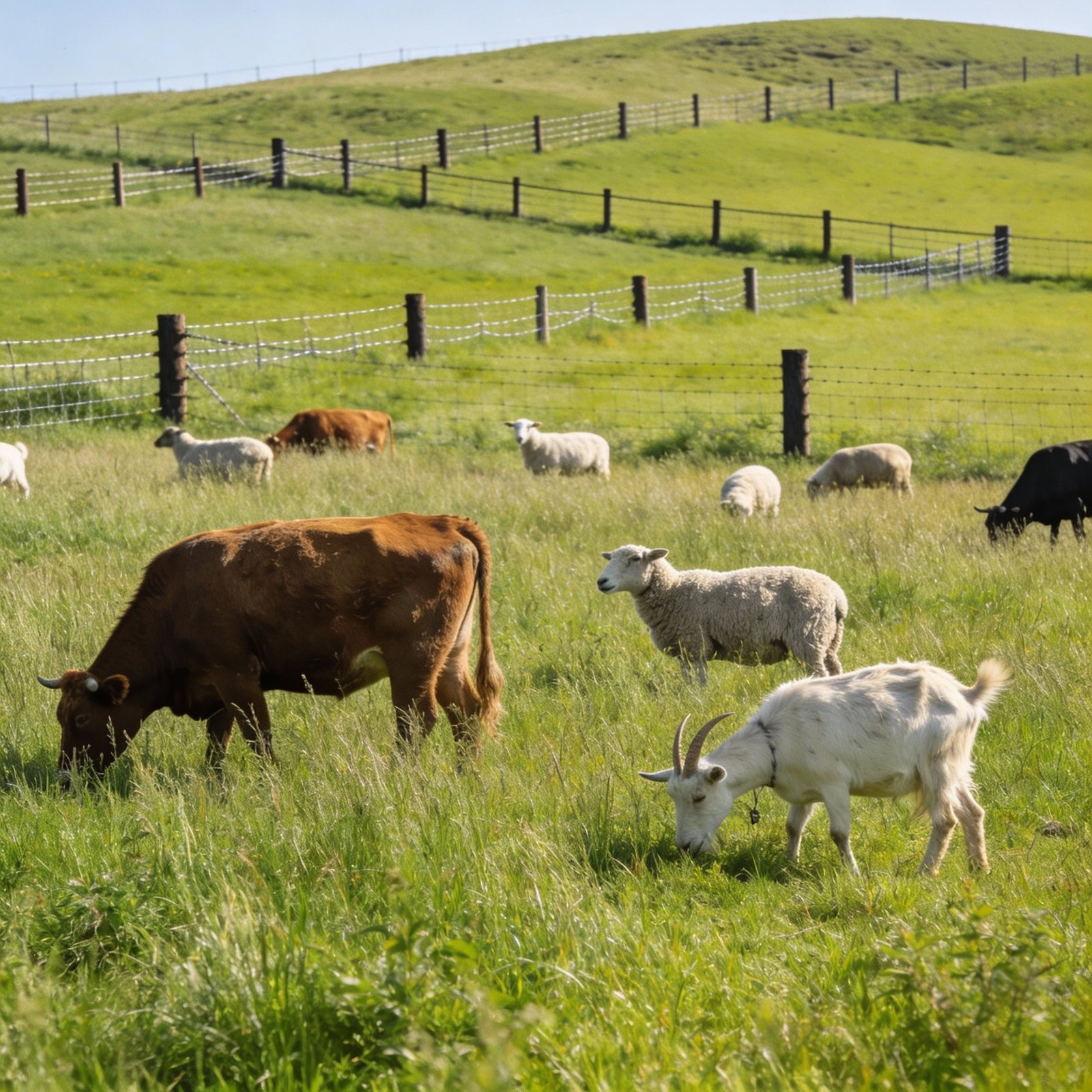 Mixed livestock grazing in divided pasture