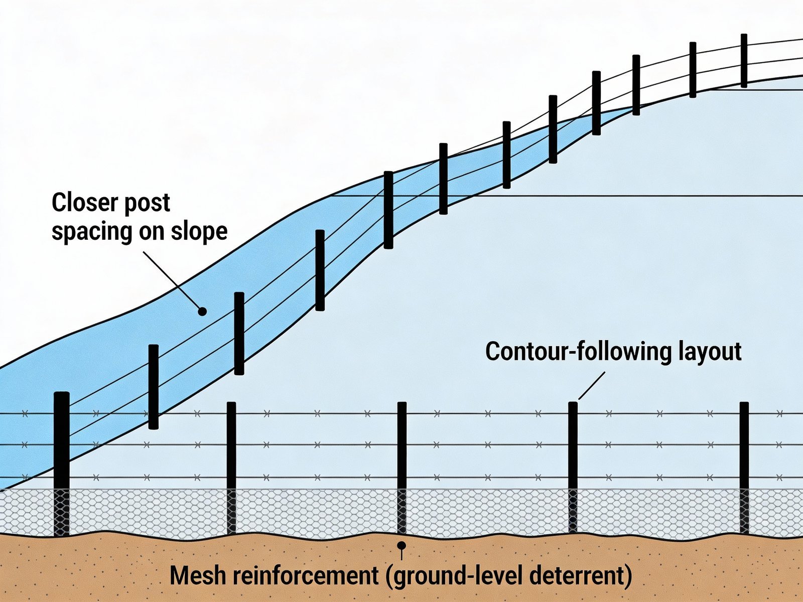 Fencing diagram for uneven terrain