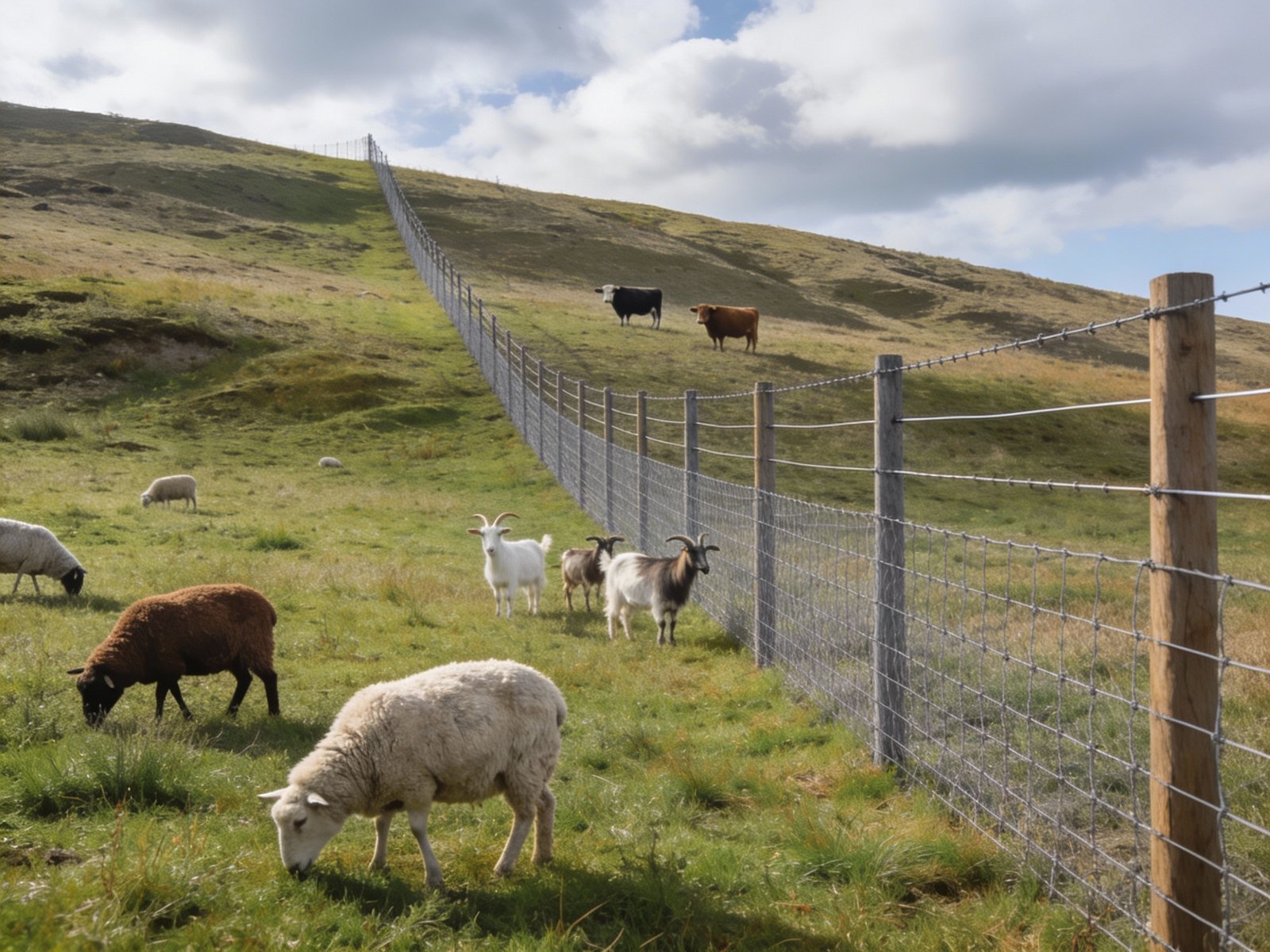 Mixed livestock pasture with predator-resistant perimeter fence