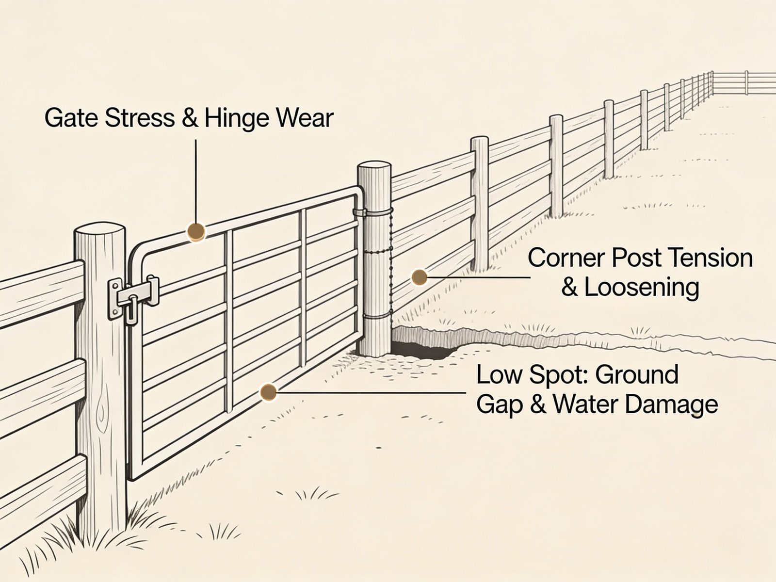 Fence weak points requiring inspection