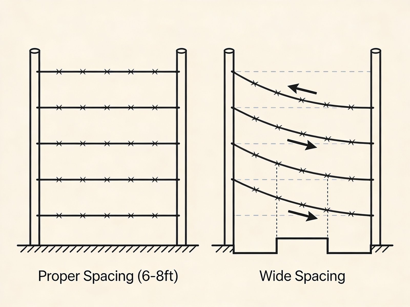 Diagram comparing fence post spacing distances