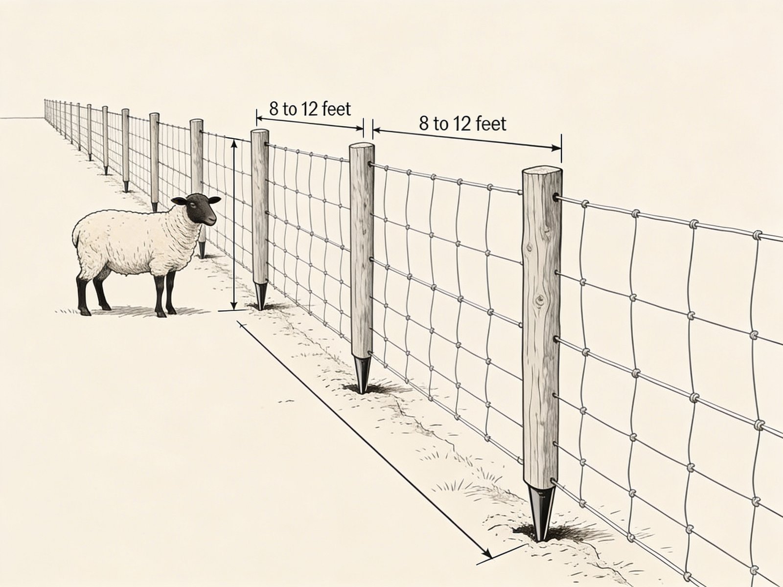 Sheep fencing post spacing diagram