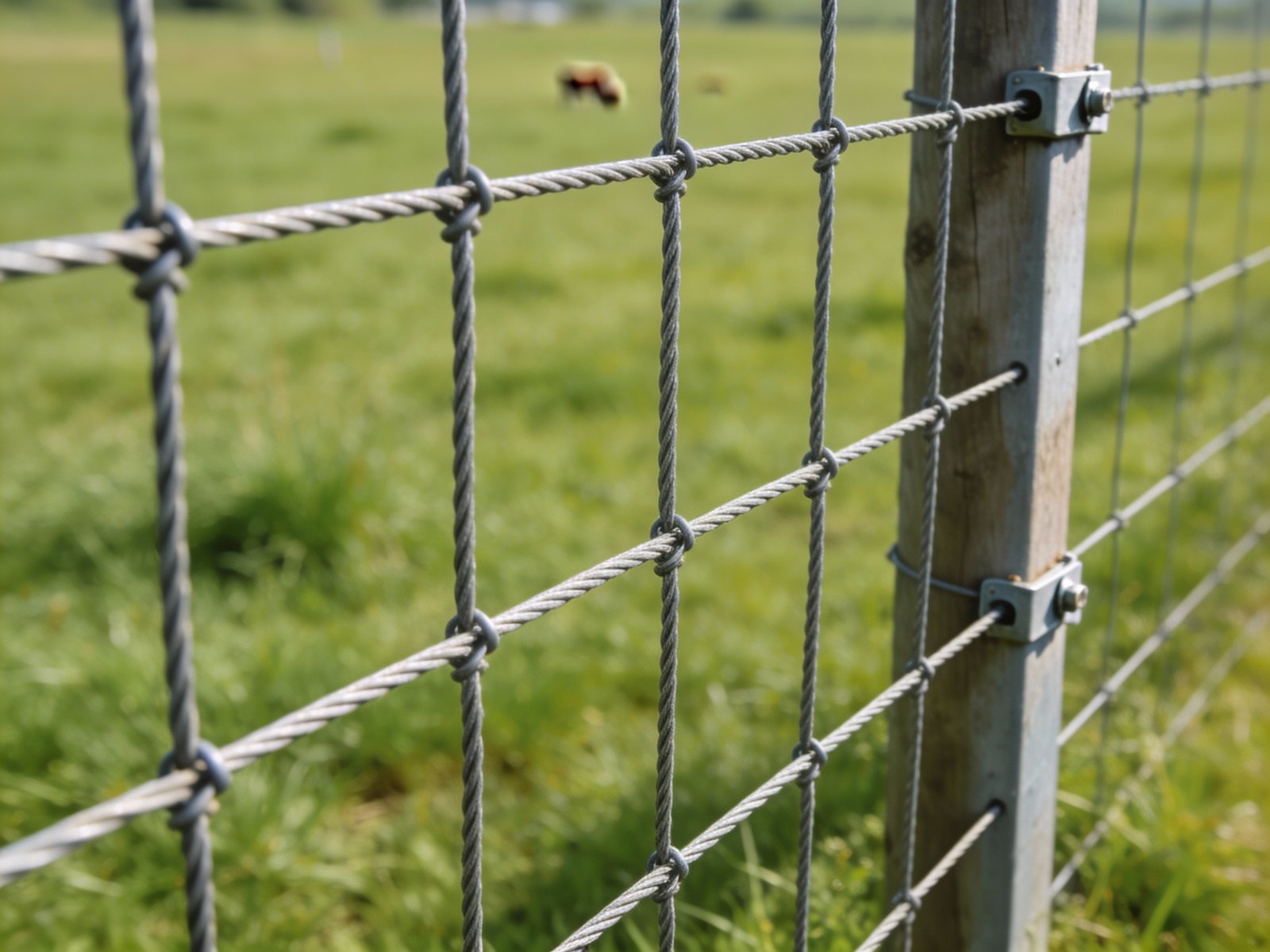 Woven wire field fence showing mesh construction for cattle