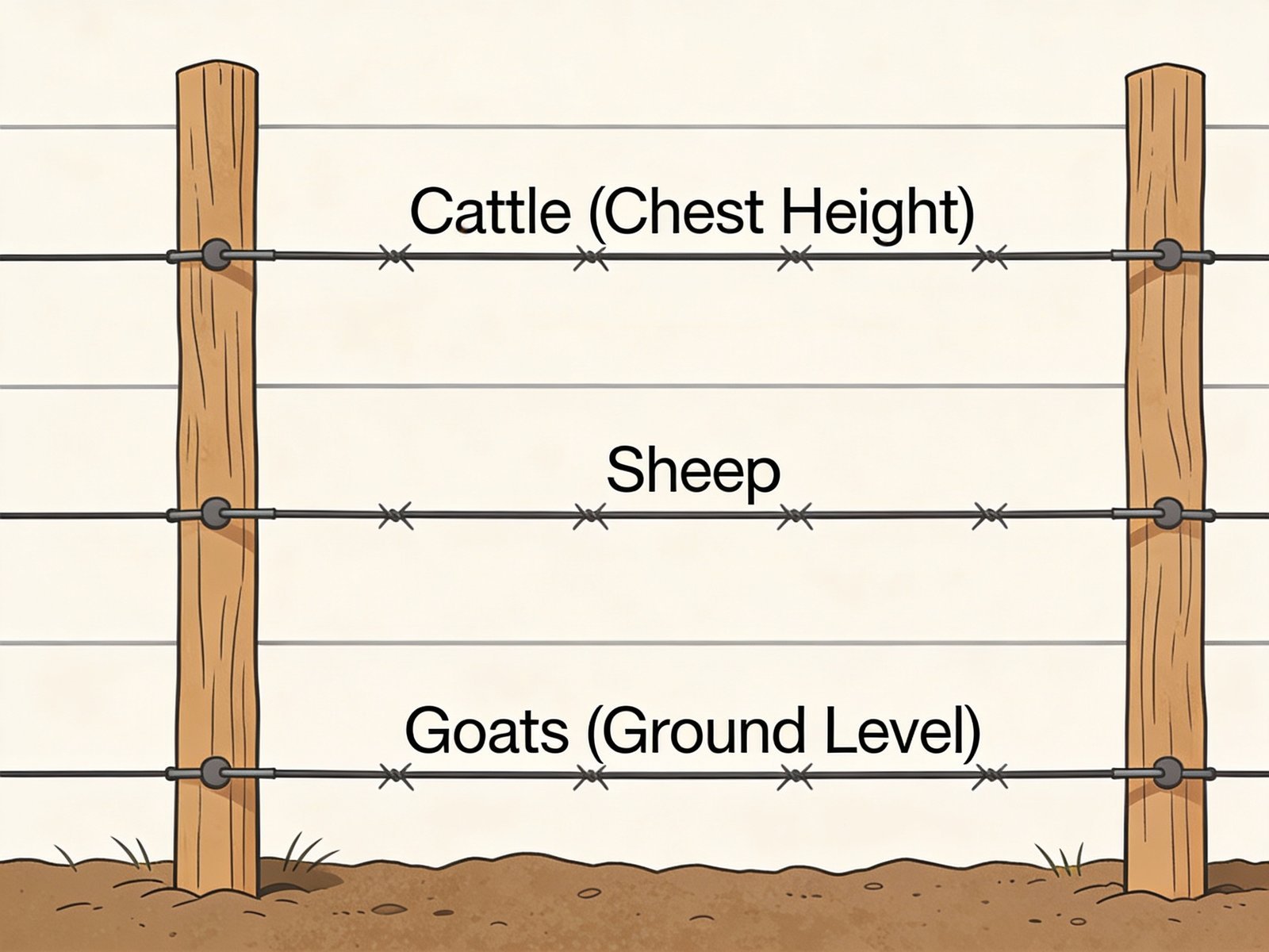 Multi-strand electric fence wire spacing for mixed livestock