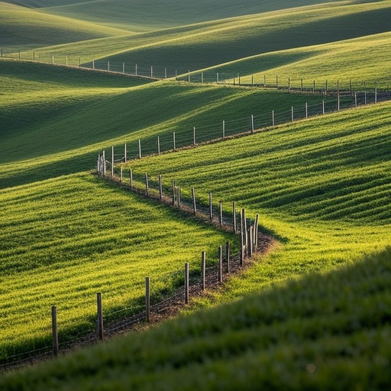 Contour-aligned wire fencing on agricultural hillside for slope stability and erosion control