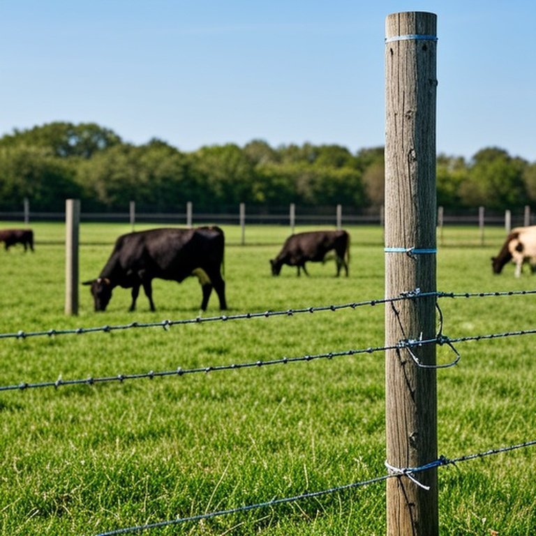 Realistic daytime rural cattle pasture with electric cross fencing and grazing cattle in rotational paddocks
