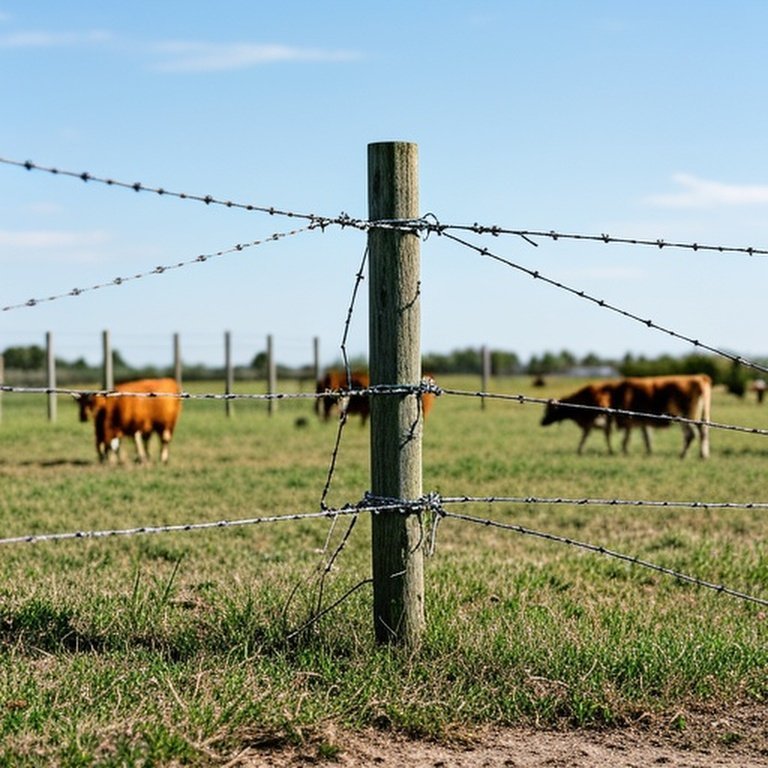 Rural farm with reinforced perimeter and flexible interior fencing for livestock containment and rotational grazing