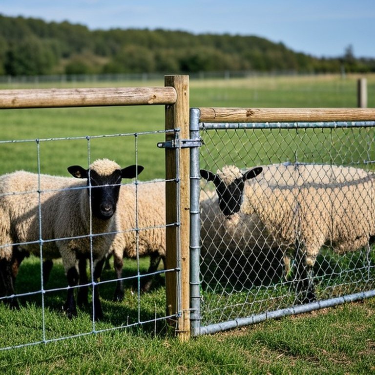 Realistic rural farm scene with welded wire mesh fencing