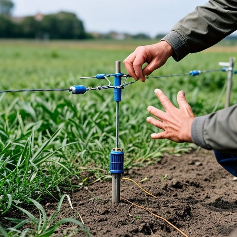 Person reacting to electric fence in rural agricultural field