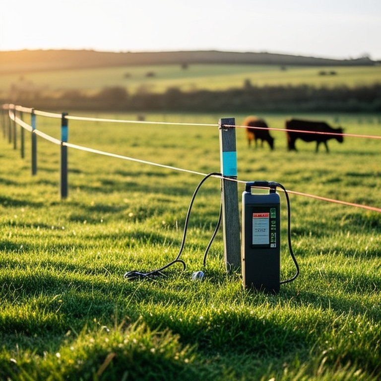 Temporary electric fence system for rotational grazing in sunlit agricultural pasture