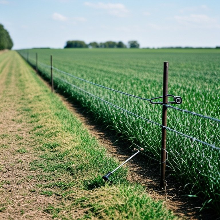 Electric fence maintenance with cleared vegetation strip in agricultural field