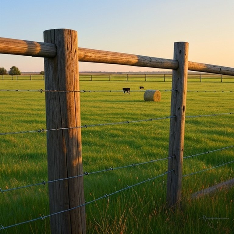 Wide-angle pastoral farm scene illustrating structural and functional differences between sturdy perimeter fencing and flexible interior cross fencing for rotational grazing