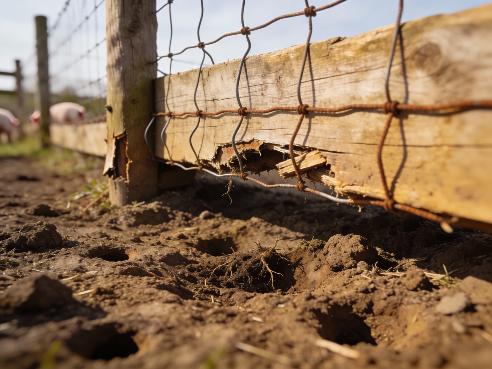 Pasture pig fence damage at ground level