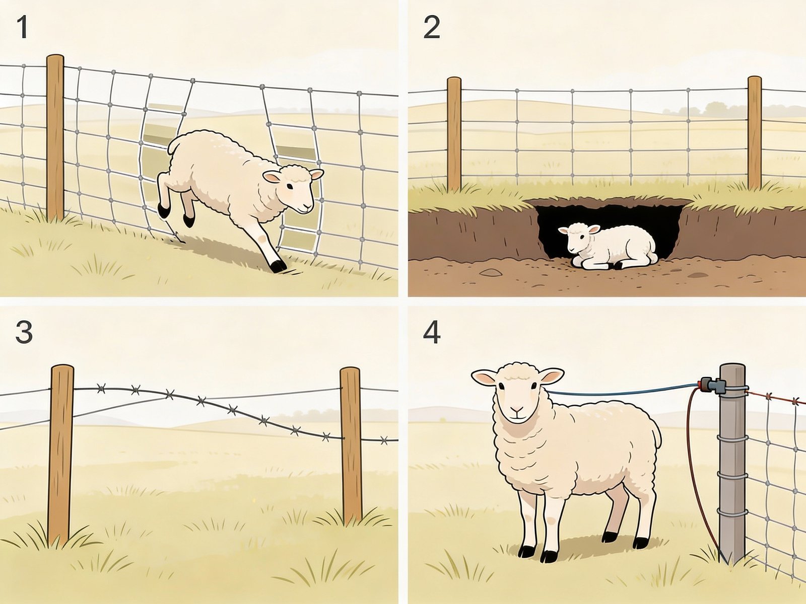 Common sheep fencing mistakes illustration