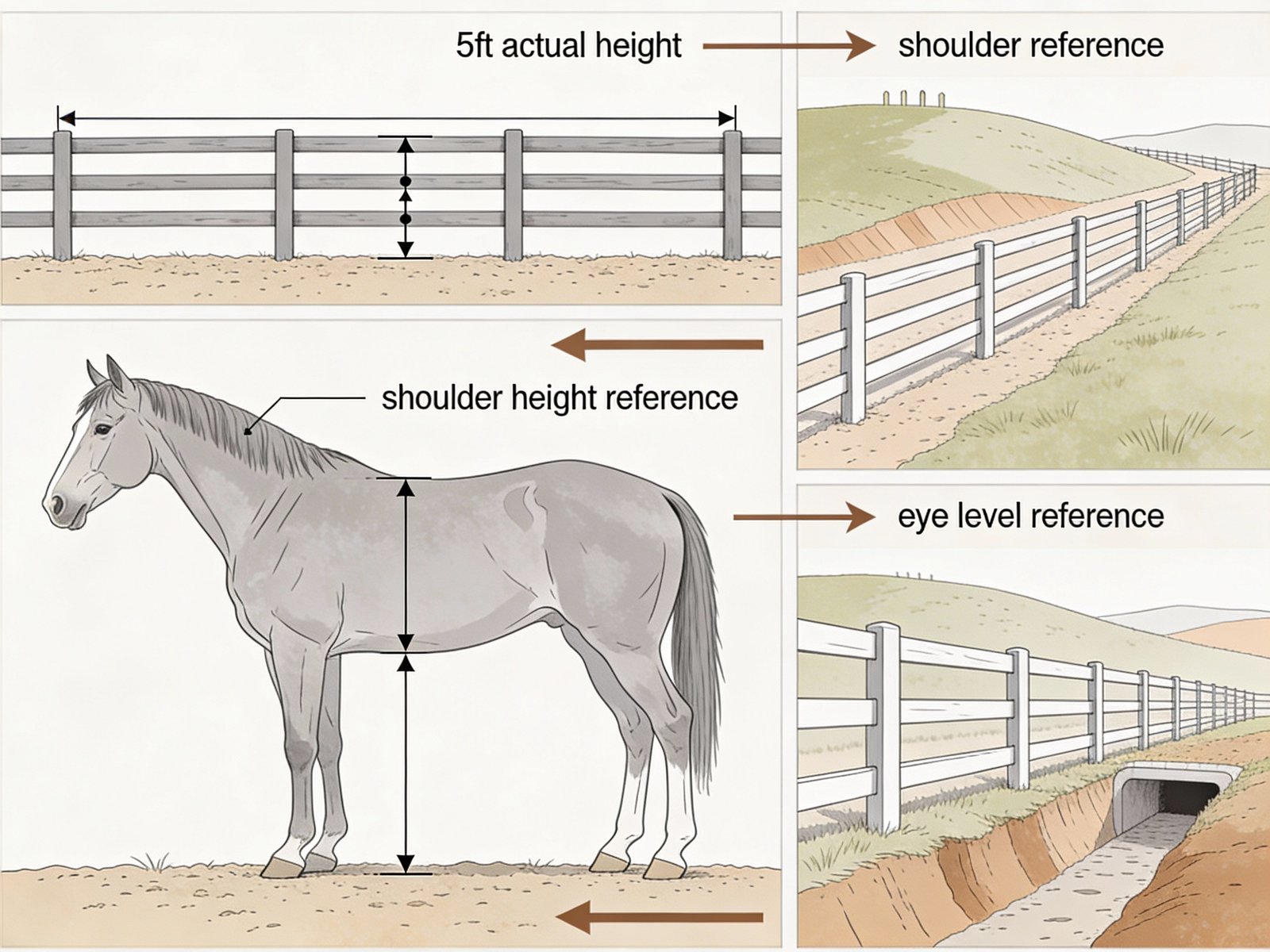Fence height and terrain relationship illustration