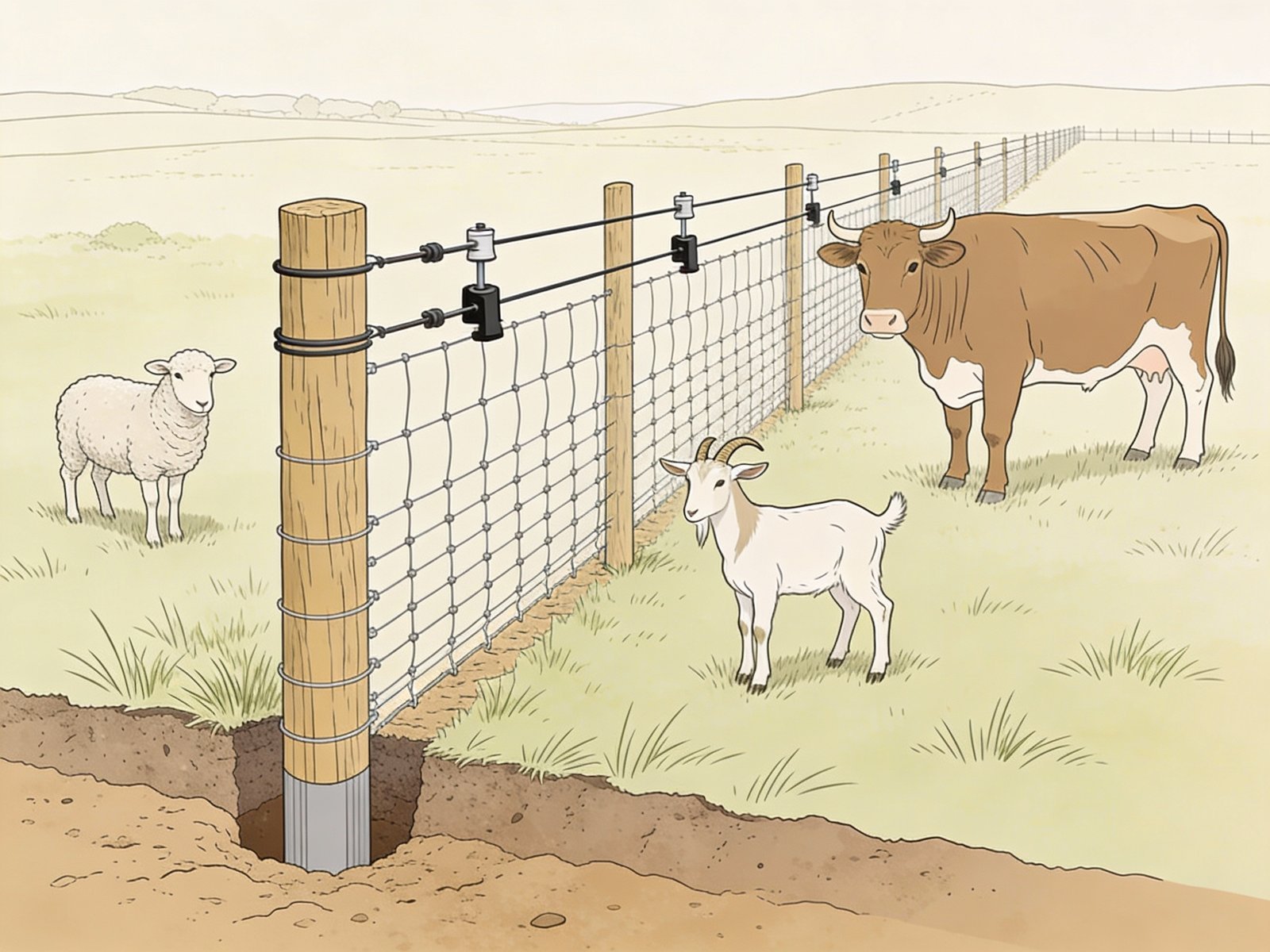 Mixed livestock fencing system