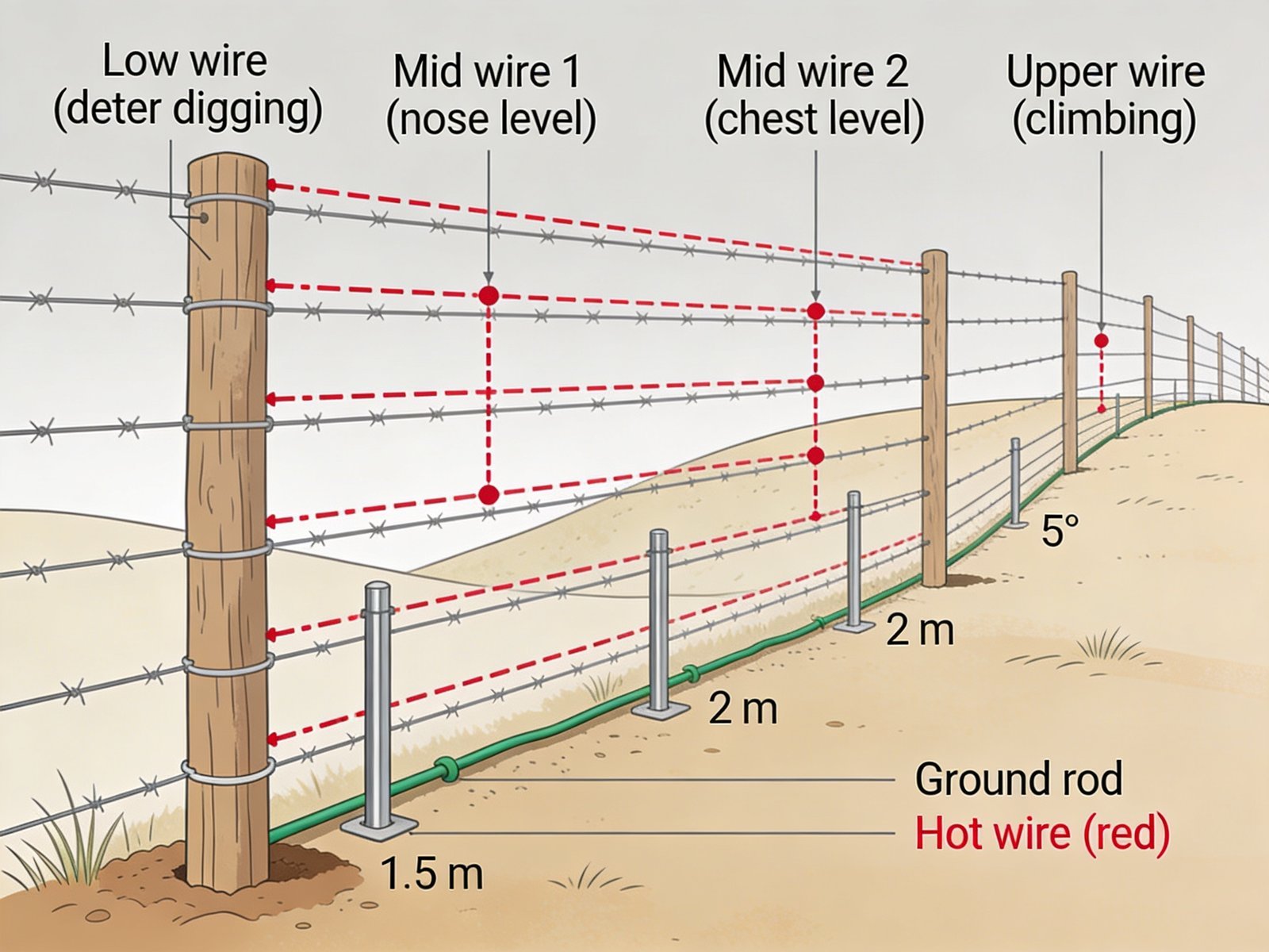 Electric fence wire spacing for predator control