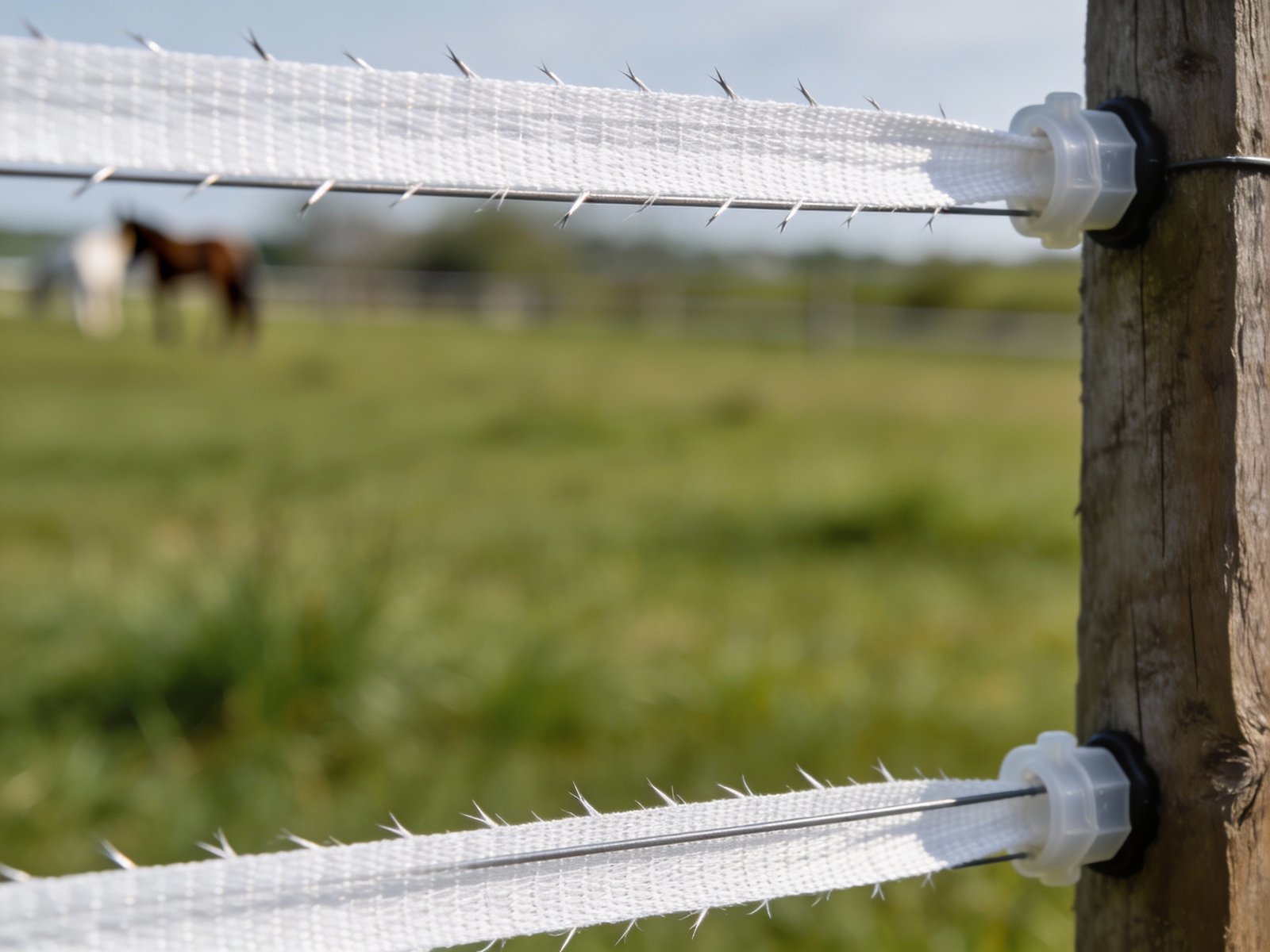 Close-up of wide electric tape showing high visibility for effective horse training