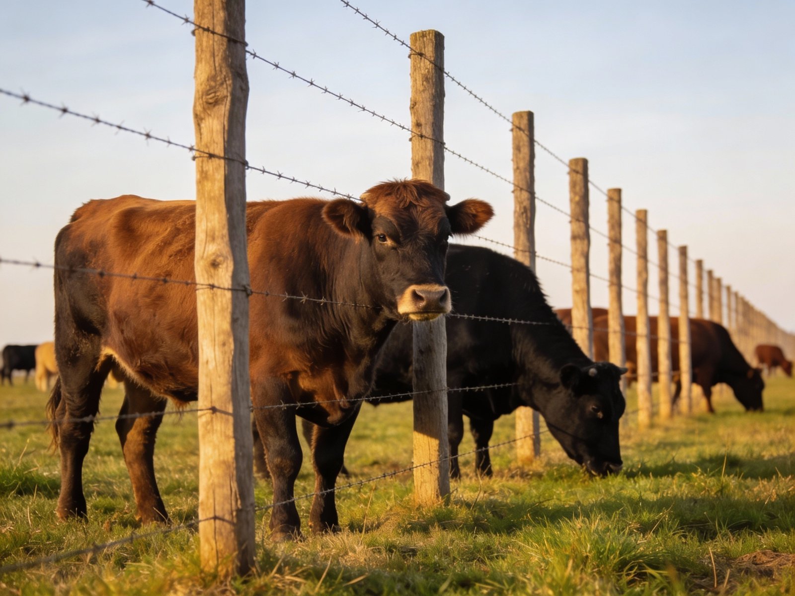 Real-world cattle pasture with properly spaced fence posts