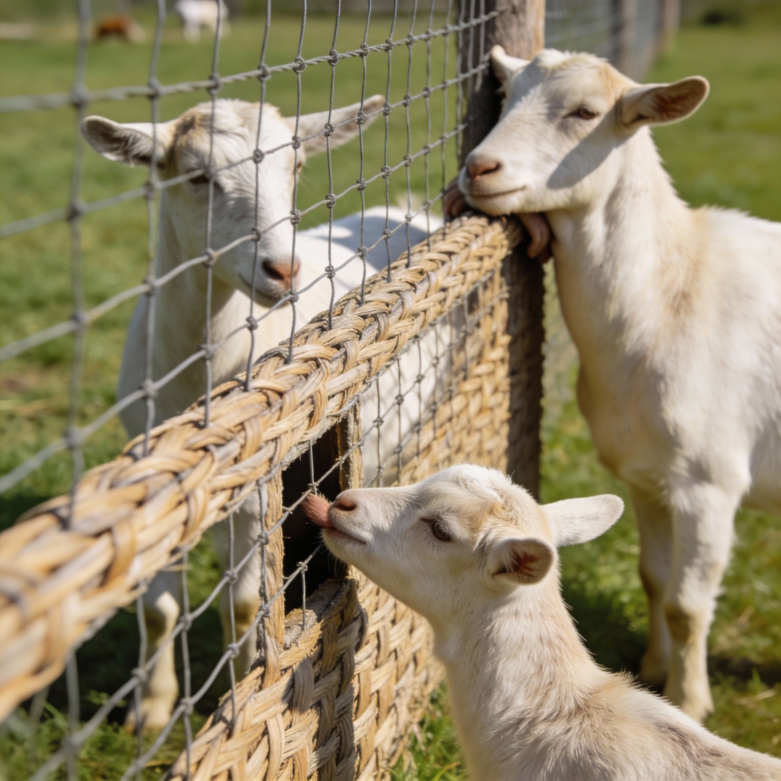 Goats interacting with fence