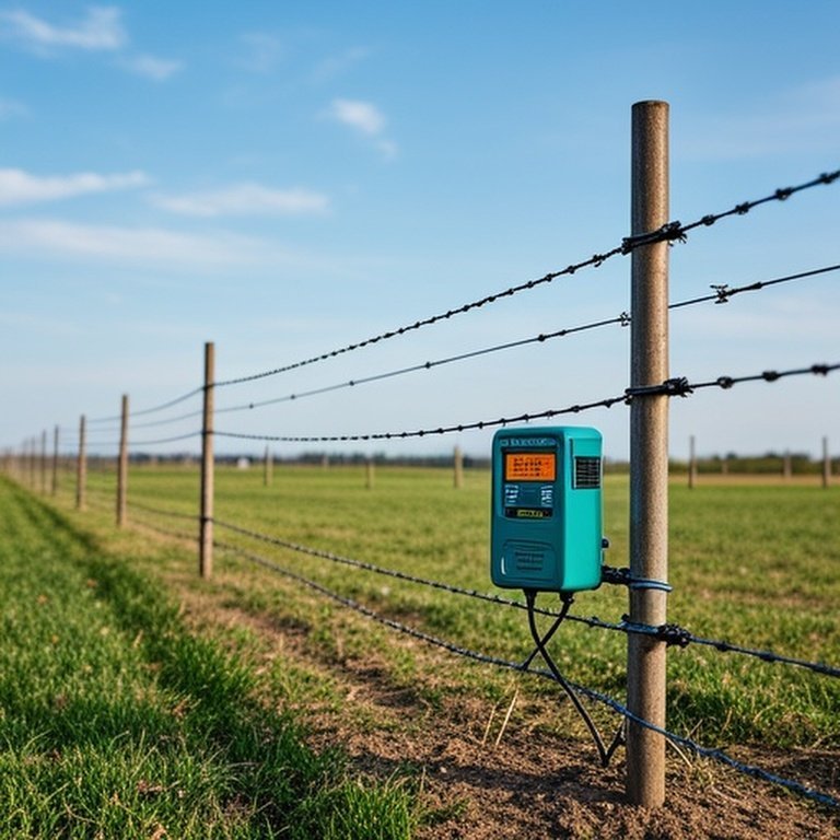 Electric fence components and setup examples for farmland applications
