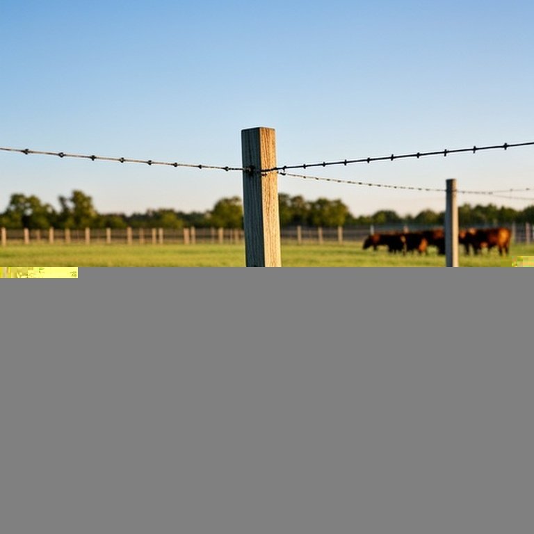 Photorealistic documentary-style image of sunlit agricultural pasture with two adjacent fenced sections, illustrating different fencing types for livestock containment