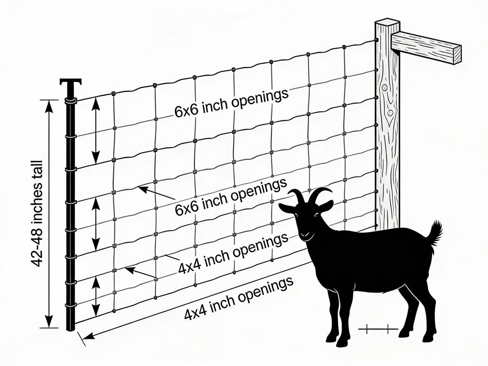 Woven wire fence specifications diagram for goats